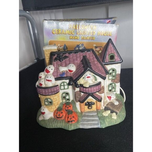 Vintage Halloween Haunted House Ceramic Mansion Light Up Ghosts Spooky BULB - Picture 2 of 12